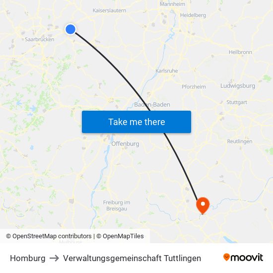 Homburg to Verwaltungsgemeinschaft Tuttlingen map
