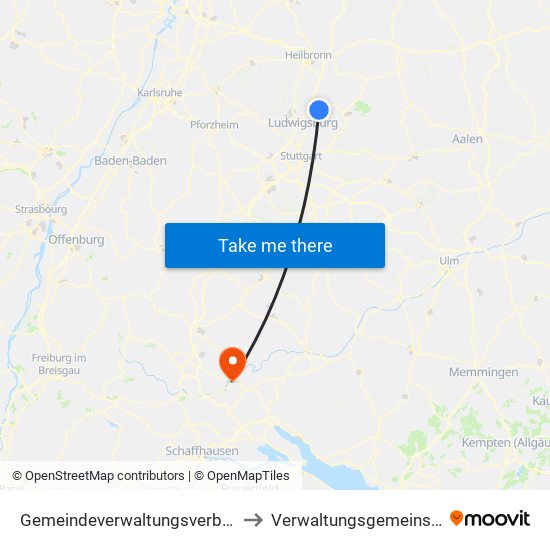 Gemeindeverwaltungsverband Steinheim-Murr to Verwaltungsgemeinschaft Tuttlingen map