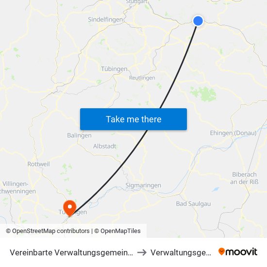 Vereinbarte Verwaltungsgemeinschaft Der Stadt Ebersbach An Der Fils to Verwaltungsgemeinschaft Tuttlingen map