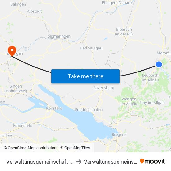 Verwaltungsgemeinschaft Leutkirch Im Allgäu to Verwaltungsgemeinschaft Tuttlingen map
