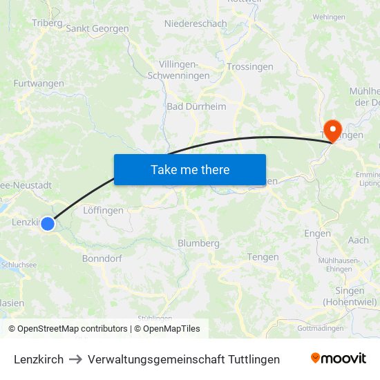 Lenzkirch to Verwaltungsgemeinschaft Tuttlingen map