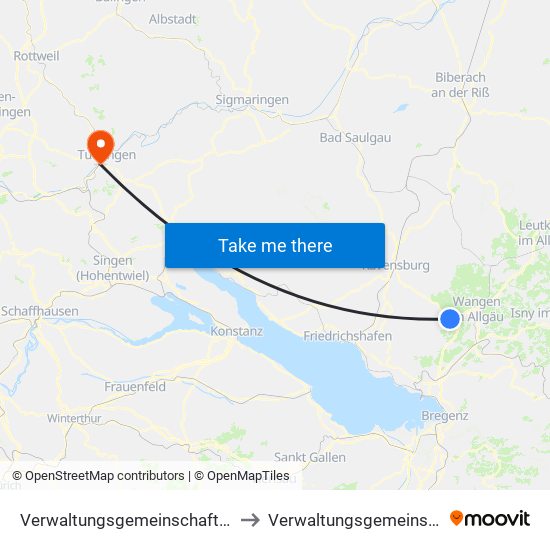 Verwaltungsgemeinschaft Wangen Im Allgäu to Verwaltungsgemeinschaft Tuttlingen map