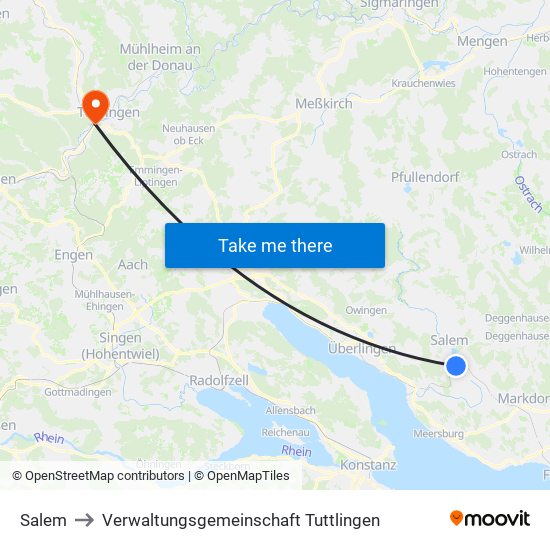 Salem to Verwaltungsgemeinschaft Tuttlingen map