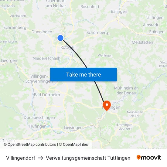 Villingendorf to Verwaltungsgemeinschaft Tuttlingen map
