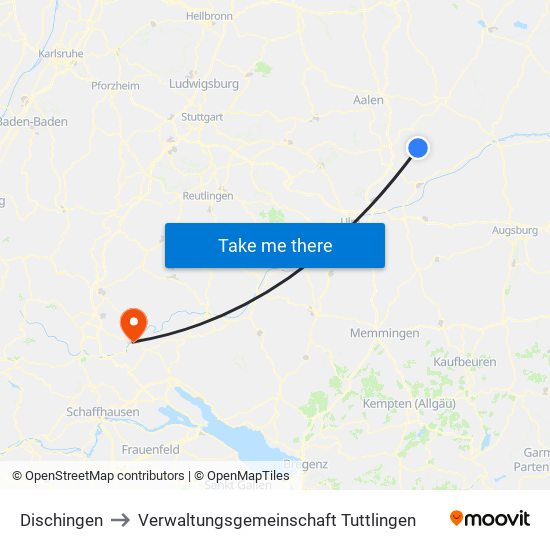 Dischingen to Verwaltungsgemeinschaft Tuttlingen map