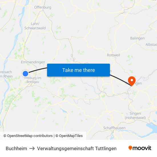 Buchheim to Verwaltungsgemeinschaft Tuttlingen map