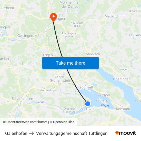 Gaienhofen to Verwaltungsgemeinschaft Tuttlingen map