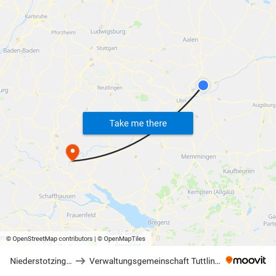 Niederstotzingen to Verwaltungsgemeinschaft Tuttlingen map
