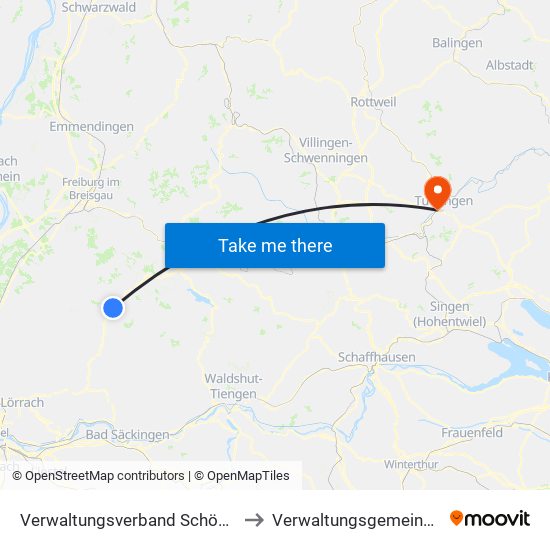 Verwaltungsverband Schönau Im Schwarzwald to Verwaltungsgemeinschaft Tuttlingen map