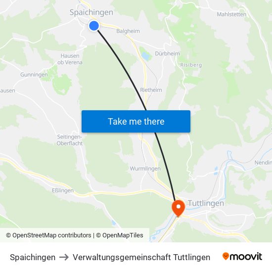 Spaichingen to Verwaltungsgemeinschaft Tuttlingen map