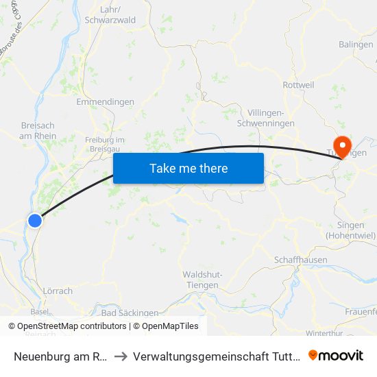 Neuenburg am Rhein to Verwaltungsgemeinschaft Tuttlingen map