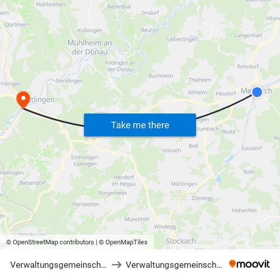 Verwaltungsgemeinschaft Meßkirch to Verwaltungsgemeinschaft Tuttlingen map