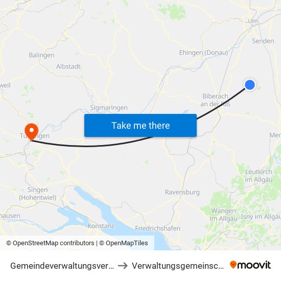 Gemeindeverwaltungsverband Schwendi to Verwaltungsgemeinschaft Tuttlingen map