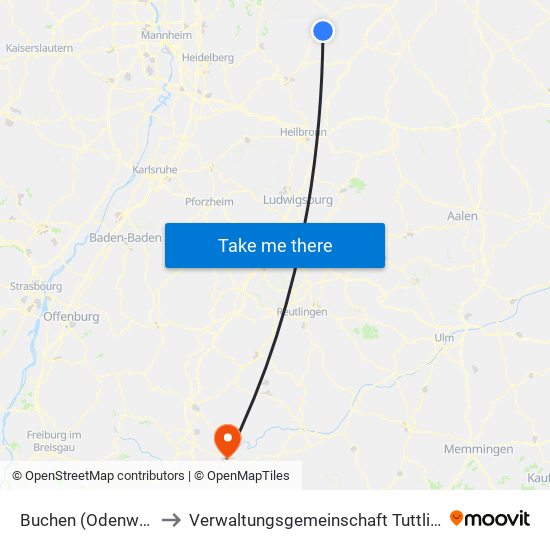 Buchen (Odenwald) to Verwaltungsgemeinschaft Tuttlingen map