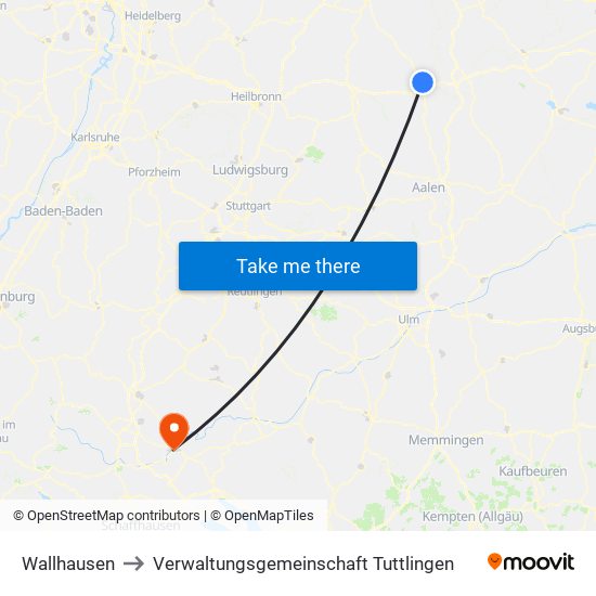 Wallhausen to Verwaltungsgemeinschaft Tuttlingen map