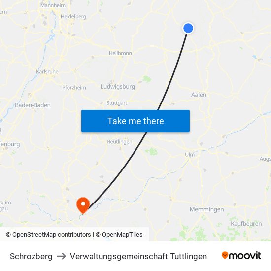Schrozberg to Verwaltungsgemeinschaft Tuttlingen map
