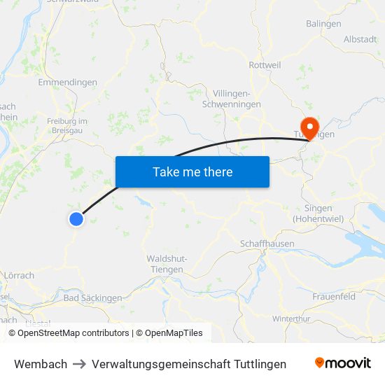 Wembach to Verwaltungsgemeinschaft Tuttlingen map