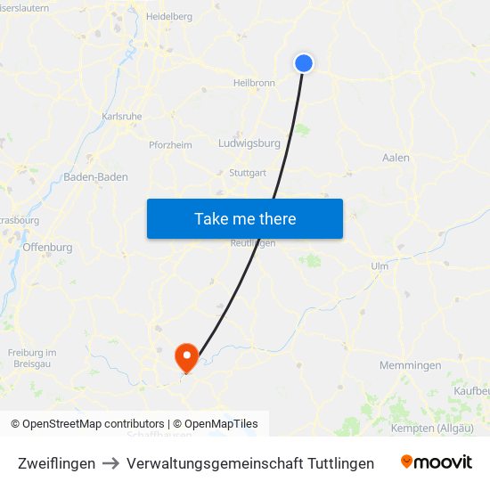 Zweiflingen to Verwaltungsgemeinschaft Tuttlingen map