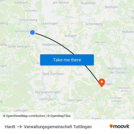 Hardt to Verwaltungsgemeinschaft Tuttlingen map