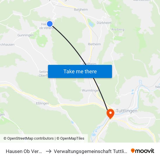 Hausen Ob Verena to Verwaltungsgemeinschaft Tuttlingen map