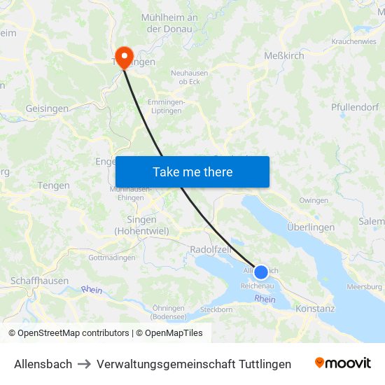 Allensbach to Verwaltungsgemeinschaft Tuttlingen map