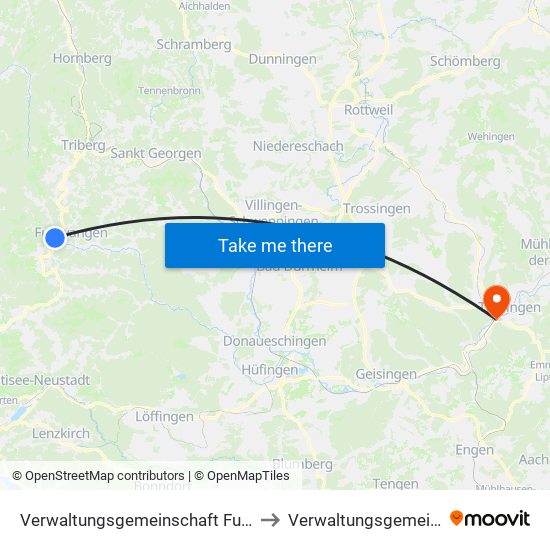 Verwaltungsgemeinschaft Furtwangen Im Schwarzwald to Verwaltungsgemeinschaft Tuttlingen map