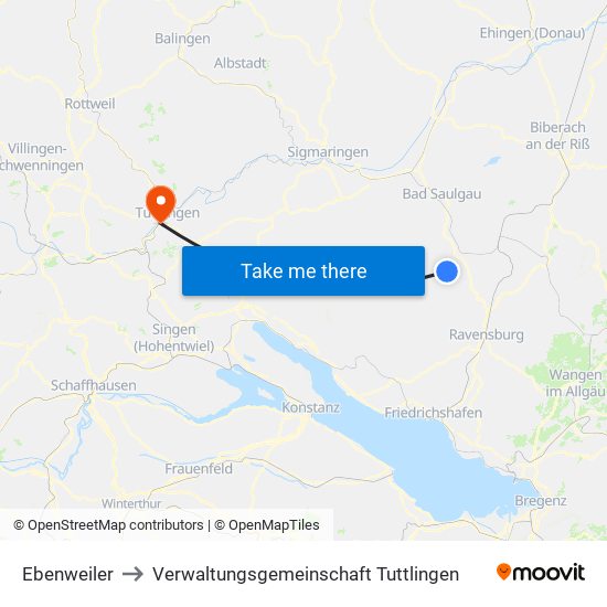 Ebenweiler to Verwaltungsgemeinschaft Tuttlingen map