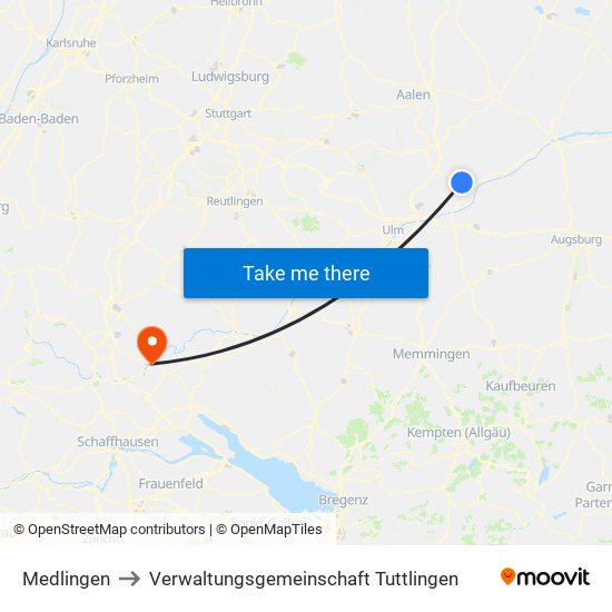 Medlingen to Verwaltungsgemeinschaft Tuttlingen map