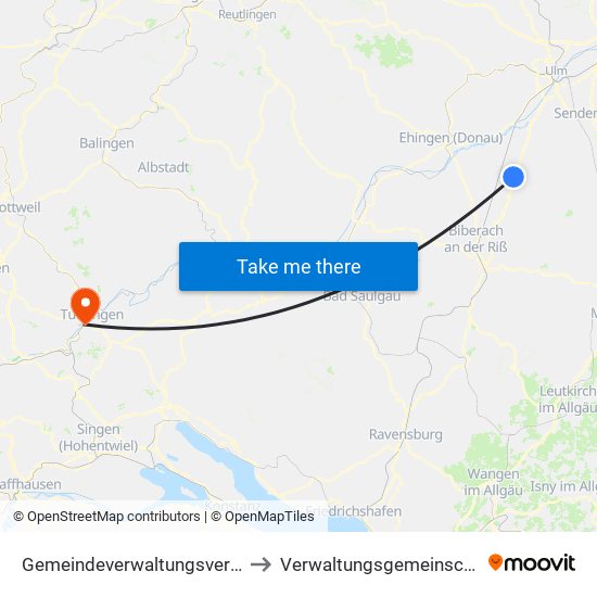 Gemeindeverwaltungsverband Laupheim to Verwaltungsgemeinschaft Tuttlingen map