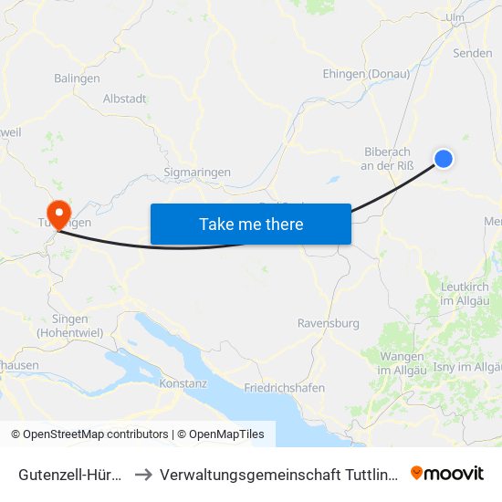 Gutenzell-Hürbel to Verwaltungsgemeinschaft Tuttlingen map