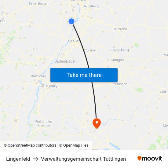 Lingenfeld to Verwaltungsgemeinschaft Tuttlingen map