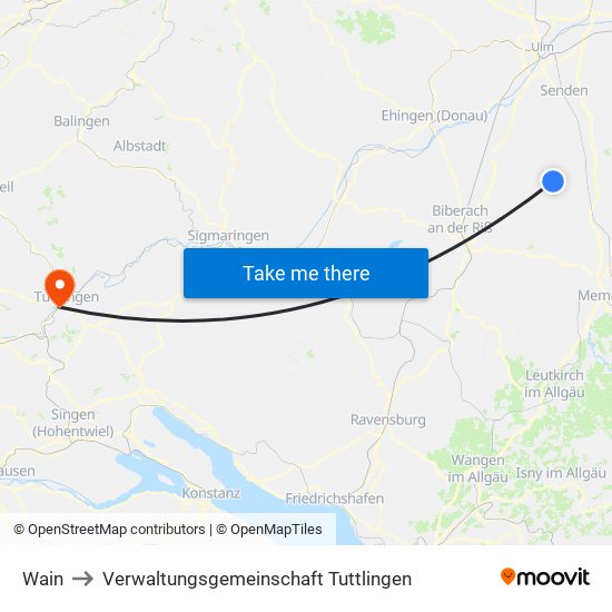 Wain to Verwaltungsgemeinschaft Tuttlingen map