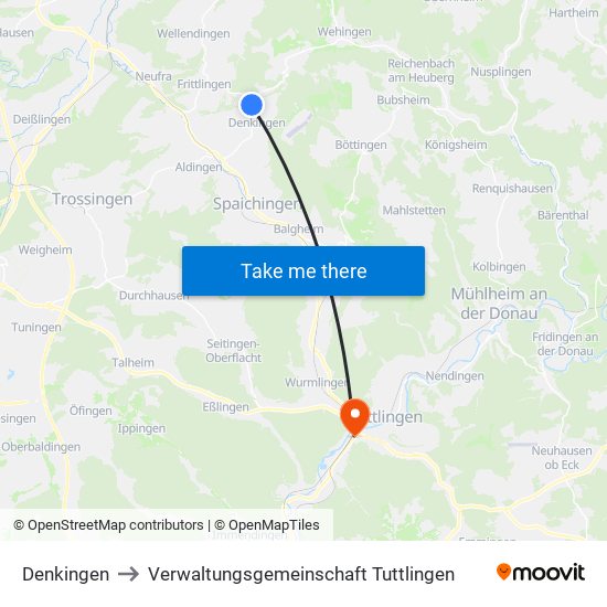 Denkingen to Verwaltungsgemeinschaft Tuttlingen map