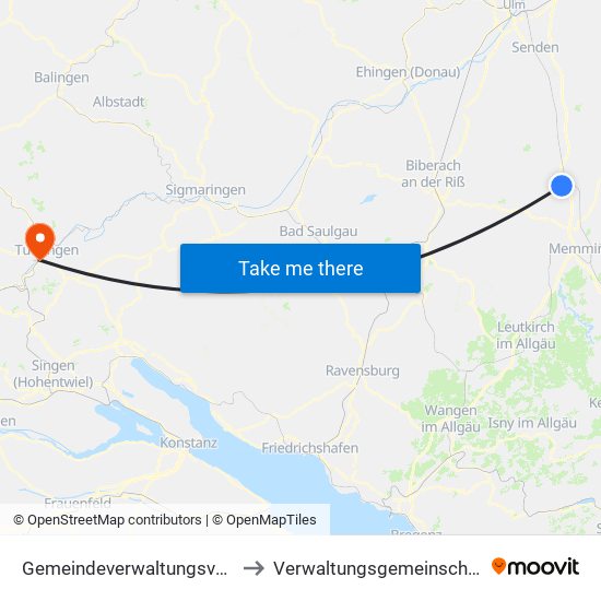 Gemeindeverwaltungsverband Illertal to Verwaltungsgemeinschaft Tuttlingen map