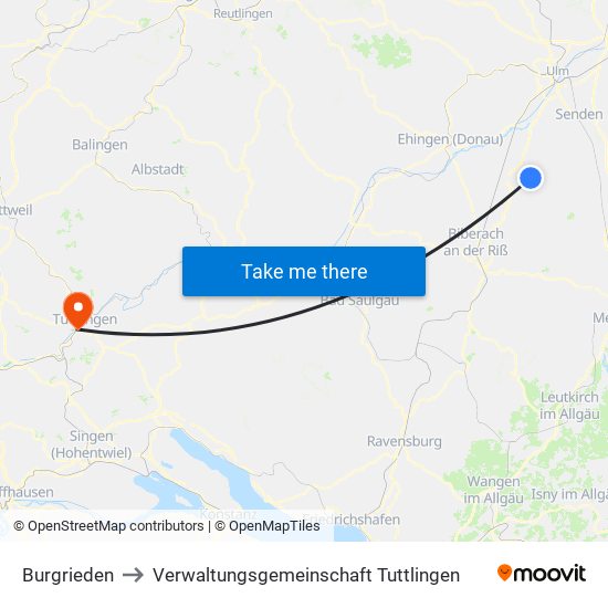 Burgrieden to Verwaltungsgemeinschaft Tuttlingen map