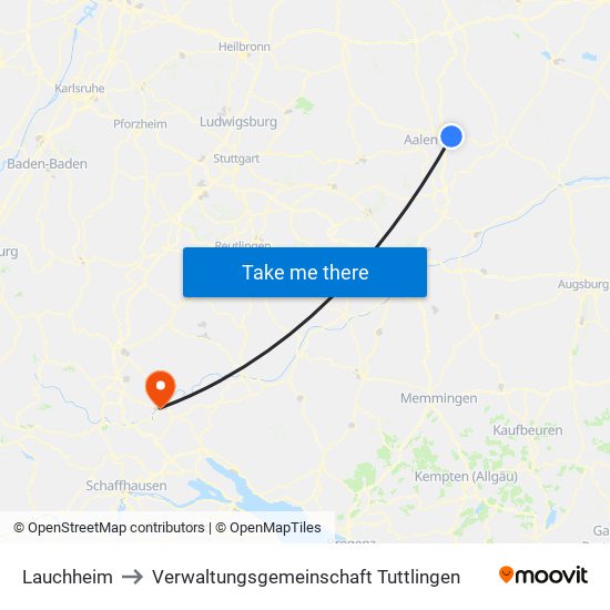 Lauchheim to Verwaltungsgemeinschaft Tuttlingen map