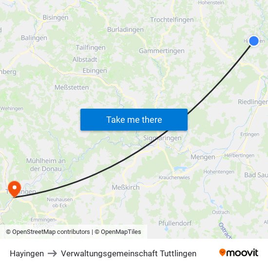 Hayingen to Verwaltungsgemeinschaft Tuttlingen map