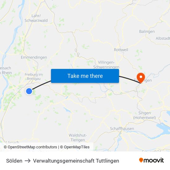 Sölden to Verwaltungsgemeinschaft Tuttlingen map