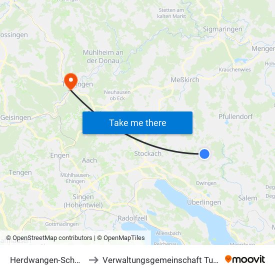 Herdwangen-Schönach to Verwaltungsgemeinschaft Tuttlingen map