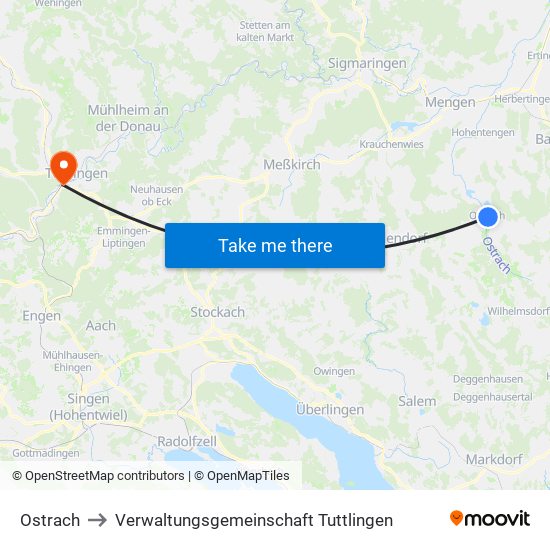 Ostrach to Verwaltungsgemeinschaft Tuttlingen map