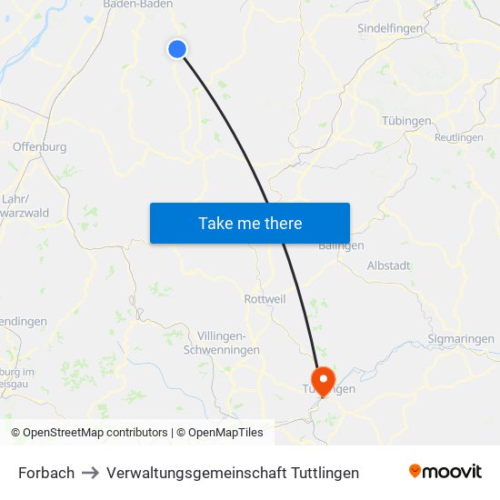 Forbach to Verwaltungsgemeinschaft Tuttlingen map