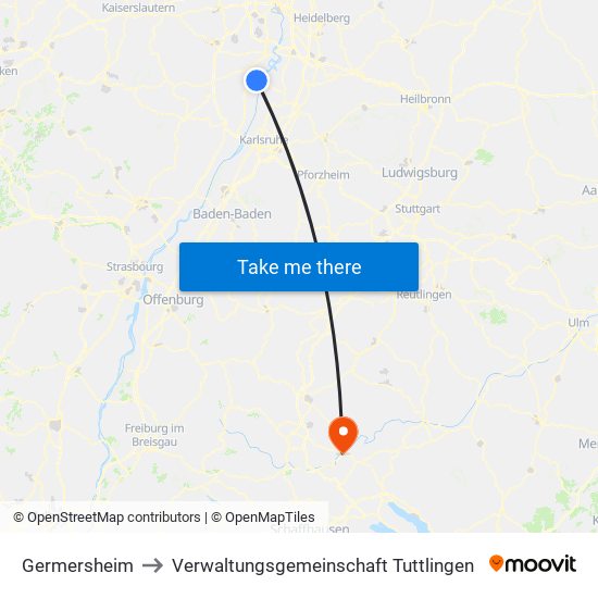 Germersheim to Verwaltungsgemeinschaft Tuttlingen map