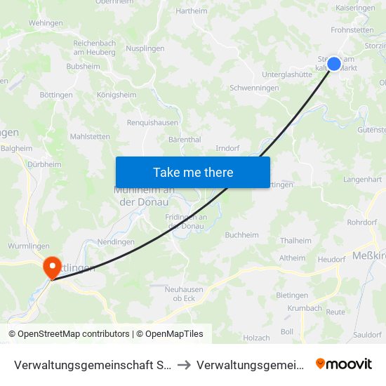 Verwaltungsgemeinschaft Stetten am Kalten Markt to Verwaltungsgemeinschaft Tuttlingen map