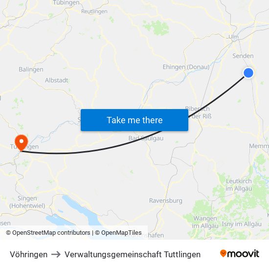 Vöhringen to Verwaltungsgemeinschaft Tuttlingen map