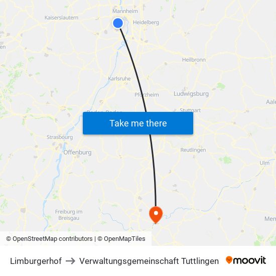 Limburgerhof to Verwaltungsgemeinschaft Tuttlingen map