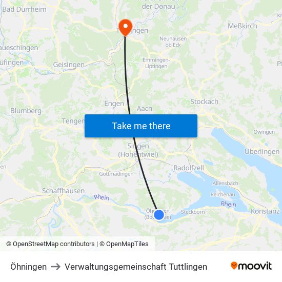 Öhningen to Verwaltungsgemeinschaft Tuttlingen map