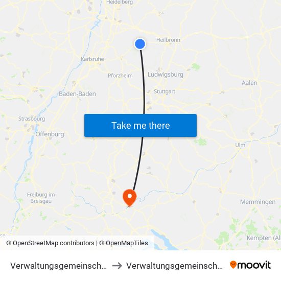 Verwaltungsgemeinschaft Eppingen to Verwaltungsgemeinschaft Tuttlingen map