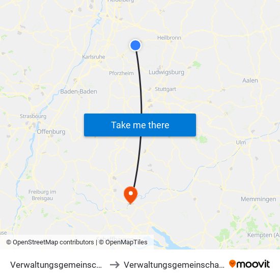 Verwaltungsgemeinschaft Sulzfeld to Verwaltungsgemeinschaft Tuttlingen map