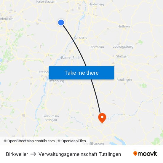 Birkweiler to Verwaltungsgemeinschaft Tuttlingen map