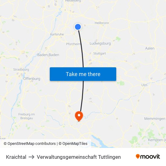 Kraichtal to Verwaltungsgemeinschaft Tuttlingen map